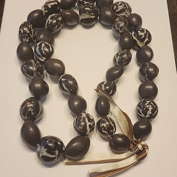 Hawaiian Nut 37" Long Length Necklace with Ribbon Closure Unique Cool Gift Idea - Picture 1 of 3